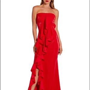 Beautiful Red Strapless Ruffled Maxi Dress